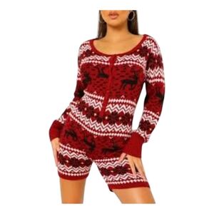 Festive Red Reindeer Onesie Sweater Pajamas Size M